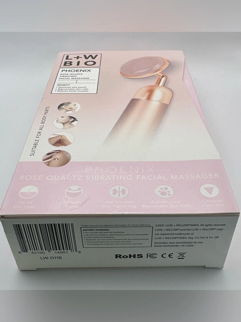 FACTORY SEALED LUXE + WILLOW BIO PHOENIX Rose Quartz Vibrating Facial Massager